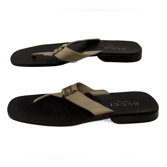 Gucci Authentic Mens Brown Beige Open Toe Slip-On Thong Sandals Size 12D - Picture 2 of 8